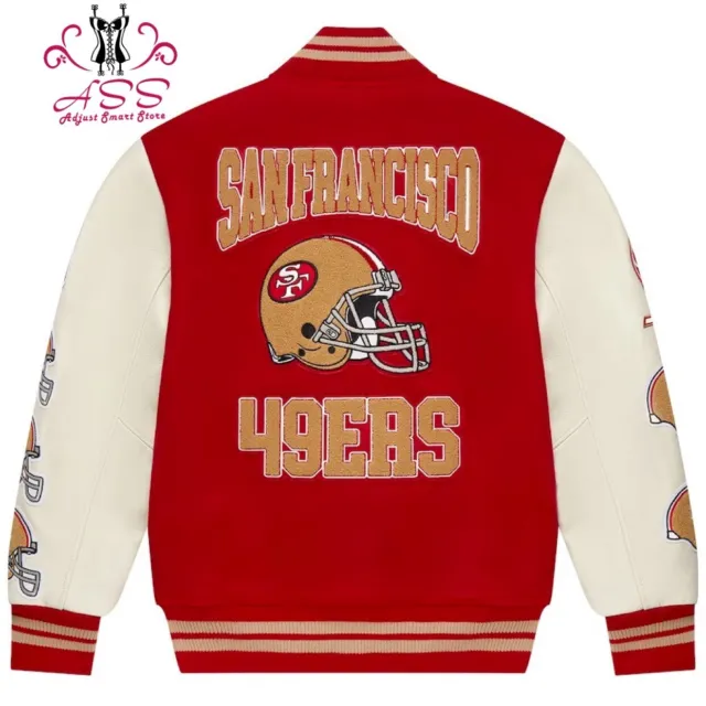 Men's Off White Red Bomber Milan Varsity Jacket| Football Letterman Style Jacket 2