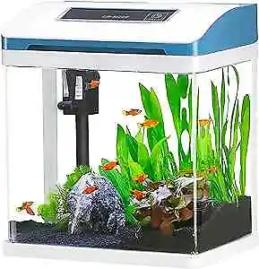 Small Fish Tank Glass Aquarium Starter Kits Self Cleaning w/Colorful 2 Gallon