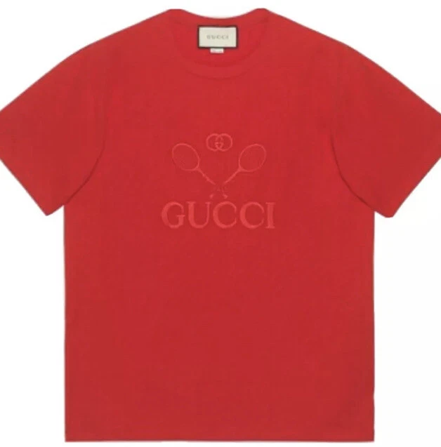 Nwt 100% Authentique Gucci Rouge Surdimensionné Tennis Club T-Shirt Taille M Box