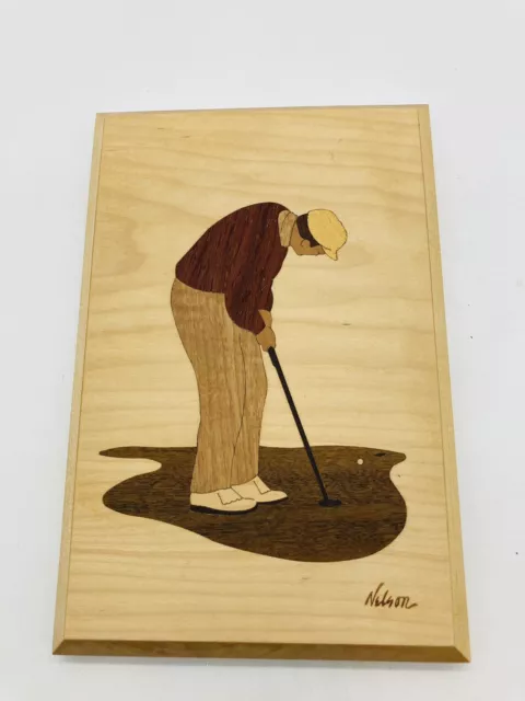 Hudson River Inlay Golfer Golf Putter Wood Marquetry Nelson Art