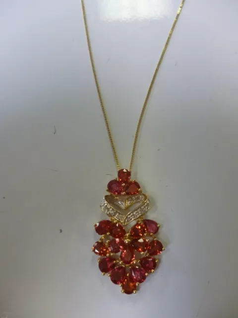 10K YG Red Saphir et Diamant Coeur Pendentif/Charme sur une Boîte 14K Lien 18" Chaîne 2