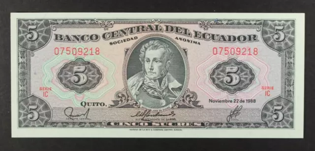 P-113d ...  1988 ECUADOR 5 SUCRES ... UNC