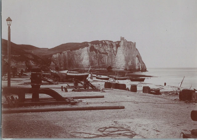 Tirage Argentique Vintage - Falaises Et Plage De Normandie - Format 9x12 Cm, Circa 1900 - Original