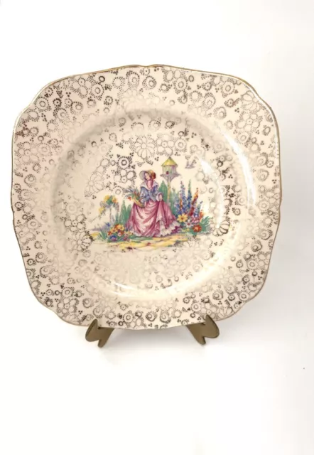 H & K Tunstall Hollinshead and   Crinoline Lady Gold Chintz Plate 2