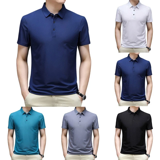 T-shirt uomo top da uomo maglietta estiva con bottoni business casual quotidiana