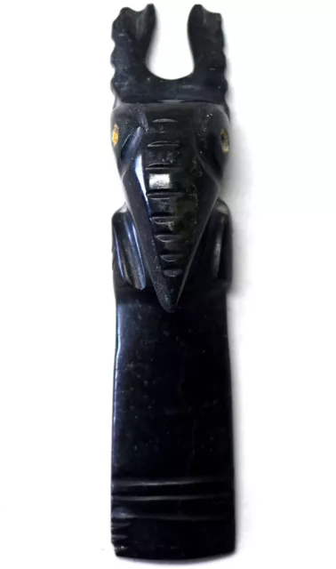 Ancient Pre-Columbian Carved Black Jade Stone Bird Effigy Figure with COA