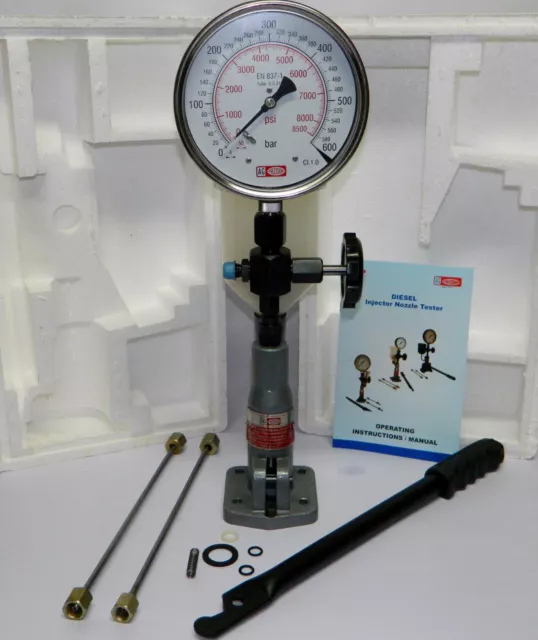 Diesel Injector Nozzle Pop Tester 0 - 600 BAR - Dual Scale 0-8500 PSI Gauge, New