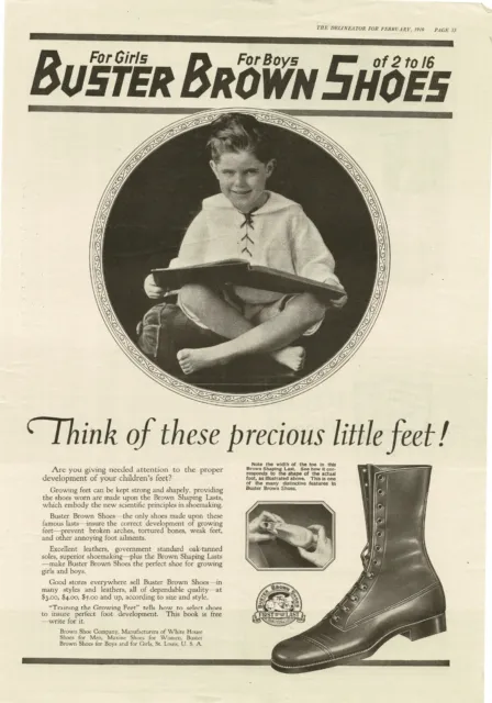 1919 BUSTER BROWN Children's Shoes High top Boy reading book Vintage Print Ad