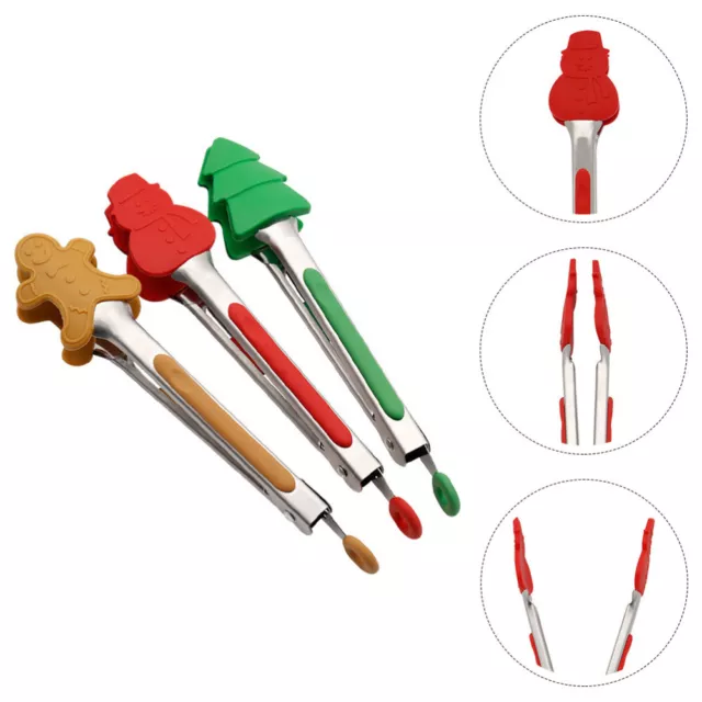 3 Pcs Stainless Steel + Silicone Christmas Food Clips Tongs Steak Clamps