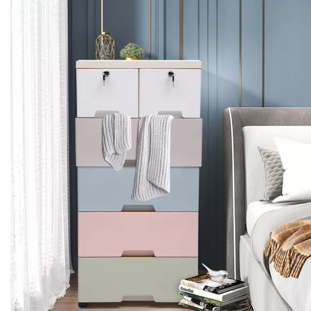 5-Tier Plastic Drawer Cabinet Wardrobe Storage Case Colorful Bedroom Organizer