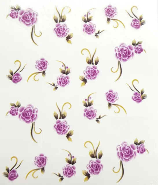 One Stroke Nagel Sticker Blumen lila Rose Tattoo Aufkleber 1170