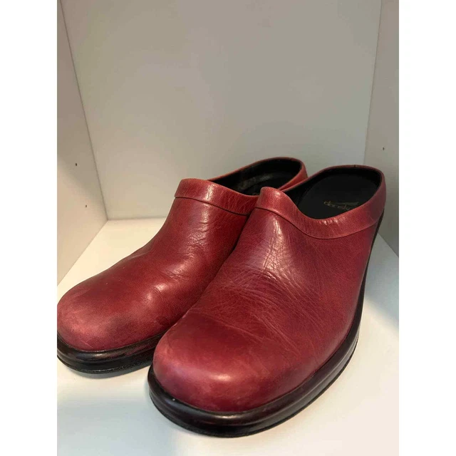 Dansko Leather Slip On Mules Womens Size 10.5 Red Open Back Clogs Comfort Shoes