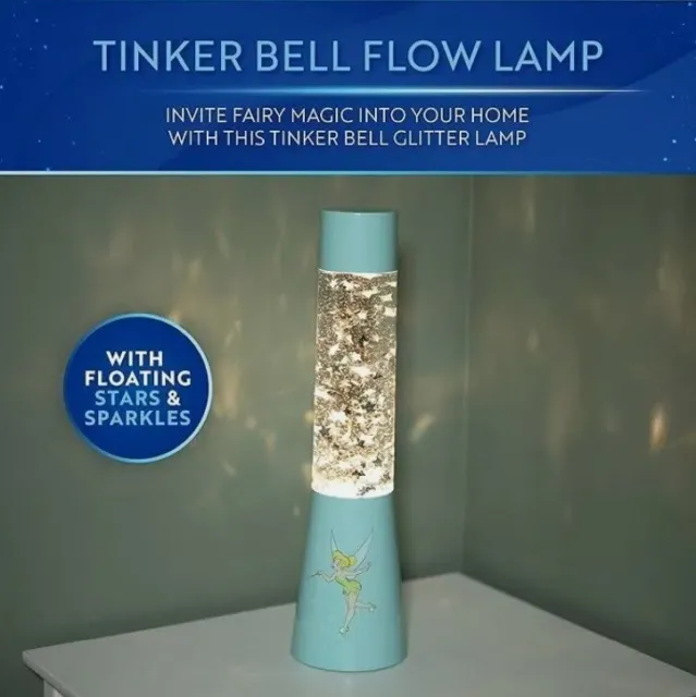 Disney Tinker Bell Glitter Lamp -Paladone Night Light Bedroom Décor Blue Pantone