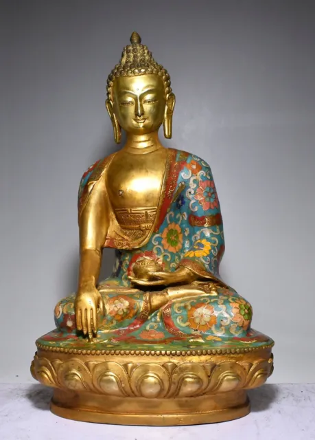 12.2" Antique Tibet Tibetan Buddhism temple Bronze gilt Shakyamuni Buddha statue