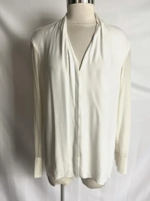 HELMUT LANG Size M Ivory White Draped Viscose Wool with Silk Sleeve Tunic Top M