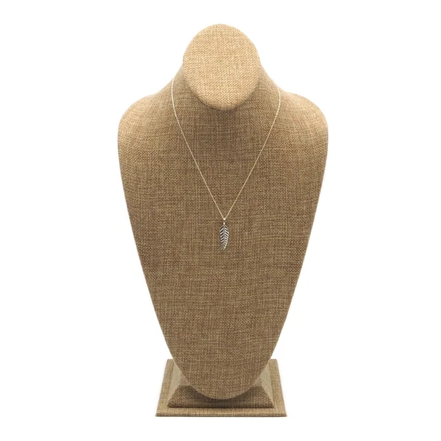 Silver 925 S Cable Chain Fern Feather Leaf Pendant Necklace 17.5 Inch