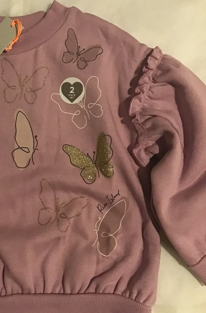 River island mini girls aged 4-5 years purple butterfly sweat top set BNWT 3