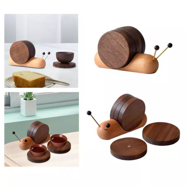 5 Pieces Wooden Coaster Cup Mat Snail Shaped 5in1 for Living Room Household