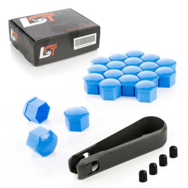 20x Tapas de Cubierta Tapones Tornillos Rueda Conjunto Azul Brillo 17MM para