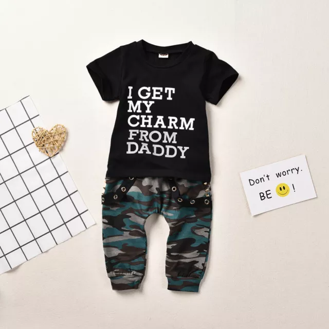 Newborn Baby Boys Clothes Letter Camo Tops Trousers Pants Tracksuit Outfits Set 9