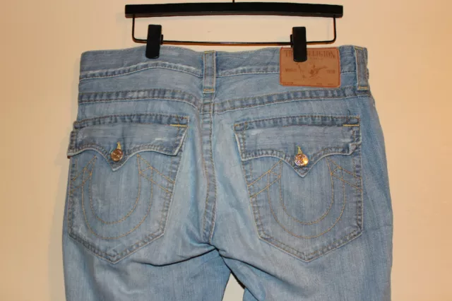 Mens TRUE RELIGION BRAND JEANS 36x33 Joey Boot Cut Flare Blue Denim Flap Pocket Mens TRUE RELIGION BRAND JEANS 36x33 Joey Boot Cut Flare Blue Denim Flap Pocket