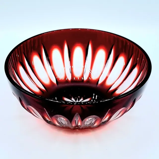 Vintage Crystal Cut to Clear Ruby Red Bowl Elegant Craftsmanship Serve Or Decor