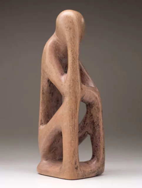 Hand Carved Soapstone Sculpture of Adult in Contemplation 17cm tall Pink Stone