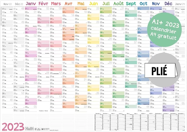 Calendrier Mural Häfft 2025 Arc-en-Ciel - Format A3 Avec Jours Fériés Français + Calendrier A4