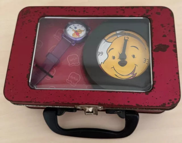 Vintage Disney Winnie The Pooh Clock and Watch Lunch Box Set