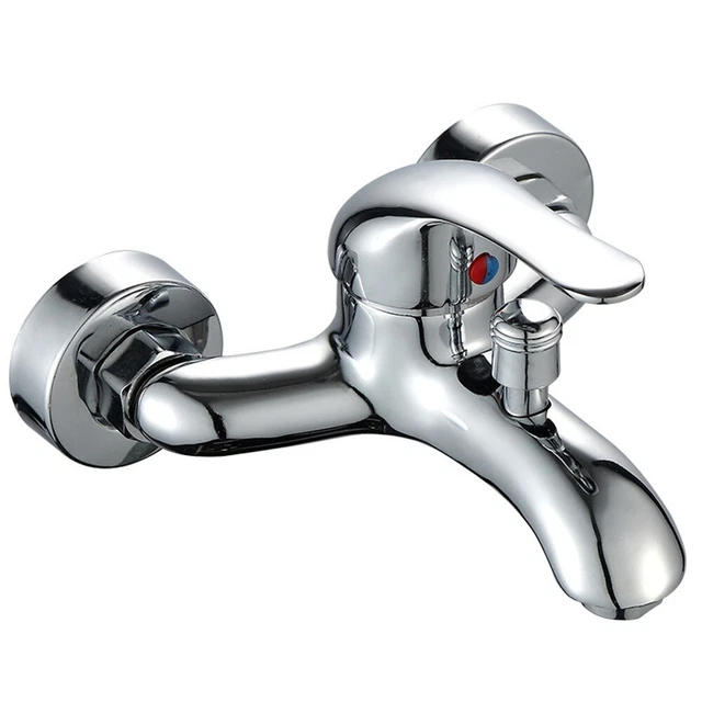 Grifo mezclador de lavabo montado en pared de aleación de zinc doble pico con mango único