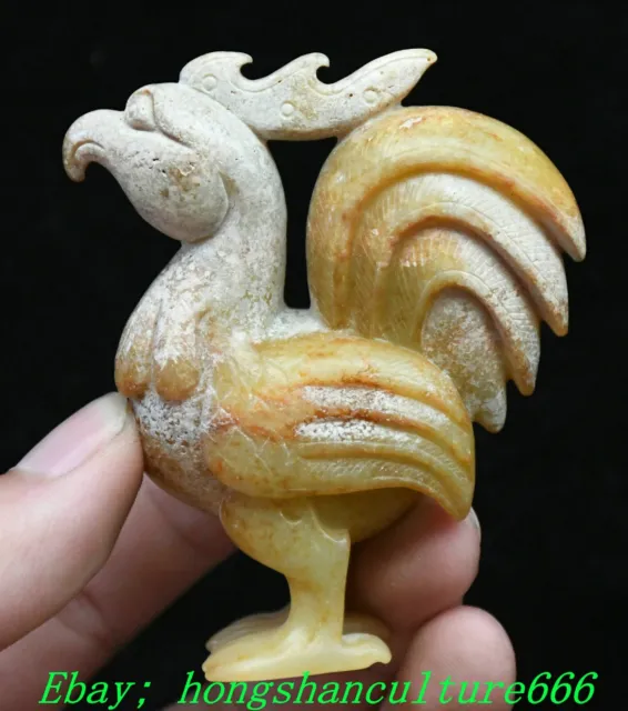 3.1'' Chinese Old Jade Carving Zodiac Year Animal Chicken Fowl Statue Sculpture