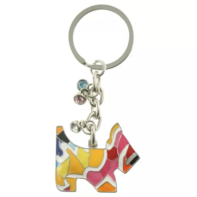 Mosaic Dog with Crystals Metal Key Ring 3