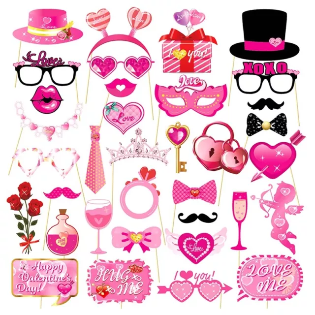 Pack of 35 Valentine Day Props with Kiss Signs for Romantic Celebrations B1F9