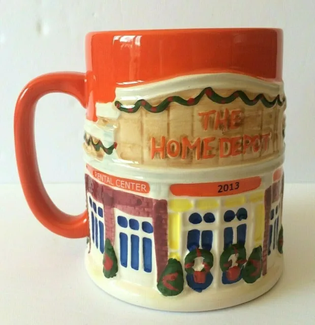 The Home Depot 3D Christmas Coffee Mug Cup Orange 2013 Holiday Ceramic 16 oz