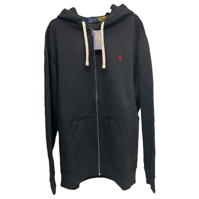 Polo Ralph Lauren Full Zip Hoodie Black Long Sleeve Waffle Hood Sweatshirt $138