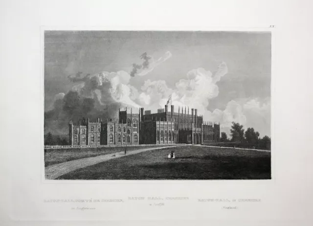 1850 - Eaton Hall Cheshire England United Kingdom engraving antique print