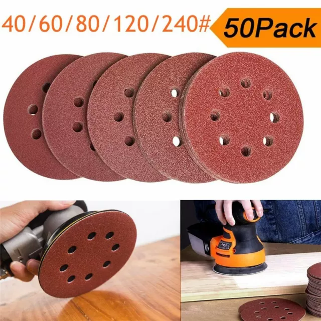 50pcs 125mm Round Sanding Discs Pads 40-240 Mixed 5 Inch Hook & Loop Sandpaper