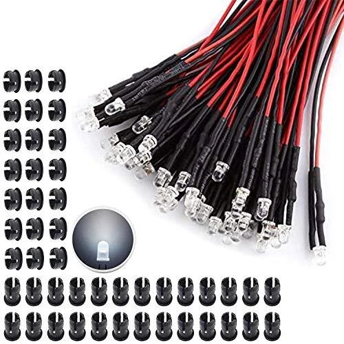 RUNCCI-YUN 65Pcs blanc 3mm Diode LED Pré-câblée LumièreDC 12V Diodes LED Diod...