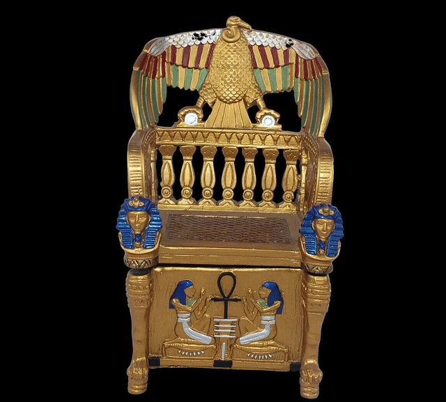 RARO ANTIGUO EGIPCIO ANTIGUO Rey Tutankamón Trono Joyería Silla Caja -EGYCOM