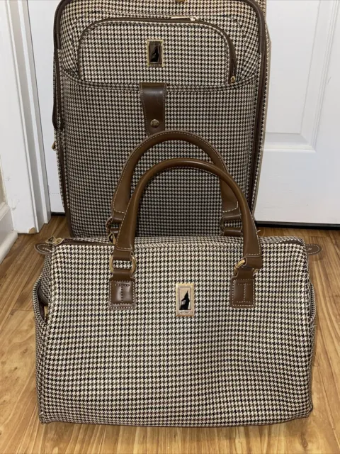 London Fog Brown Houndstooth 22.0” Expandable Spinner Suitcase Luggage & Handbag