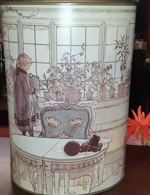 Vintage Victorian Scene Metal Trash Can