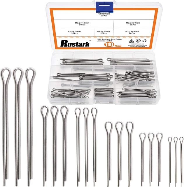 Rustark 110Pcs 6 Sizes 304 Stainless Steel Cotter Pin Clip Key Fastener Fitting