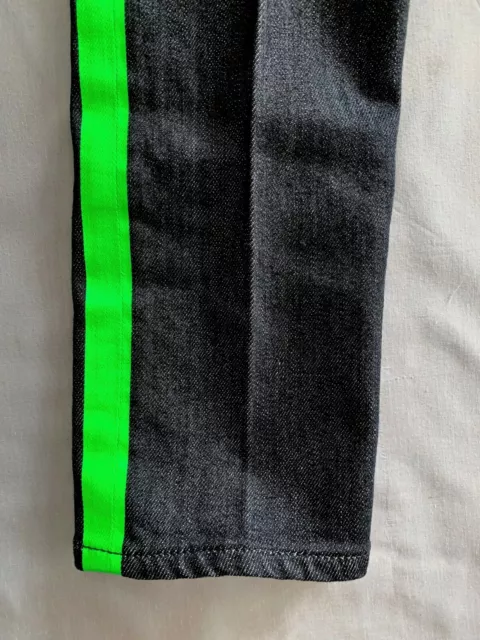 NWT EMPORIO ARMANI Junior /Kids BOYS GREEN NEON STRIPE BLACK DENIM JEANS 5 SZ 5A 3