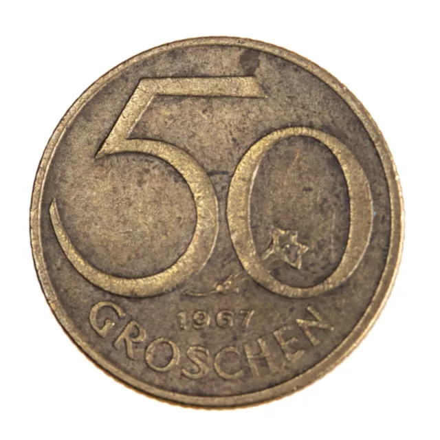 Austria 1967  50 Groschen Aluminum-Bronze Coin Austrian Shield Good Circulated