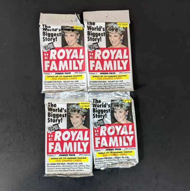 Royal Family Wax Cards Princess Diana 4 Packs of 13 (Foil Stamp Random) 52 Total