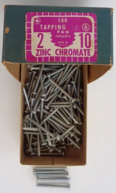 Vintage 2” Pan Head Phillips ZINC Chromate Tapping Screws No. 10 A, over 100