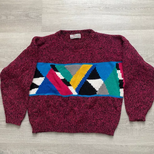 Vintage Spice Of Life Knit Sweater M Medium Geometric 80s 90s Color Block Crop