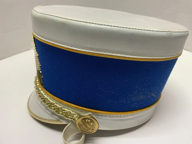 VINTAGE MARCHING HAT Band Military Shako Drum Major Parade BLUE WHITE ...