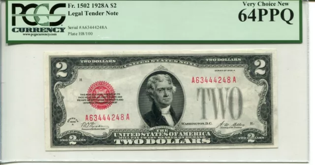 FR 1502 1928A $2 Legal Tender Note 64 PPQ VERY CHOICE NEW