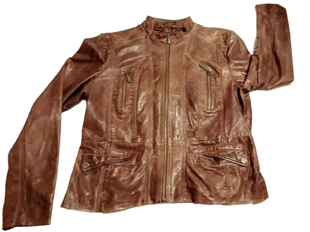 Bernardo Leather Jacket Long Sleeve Full Zipped Women's Size Large Brown MOTO